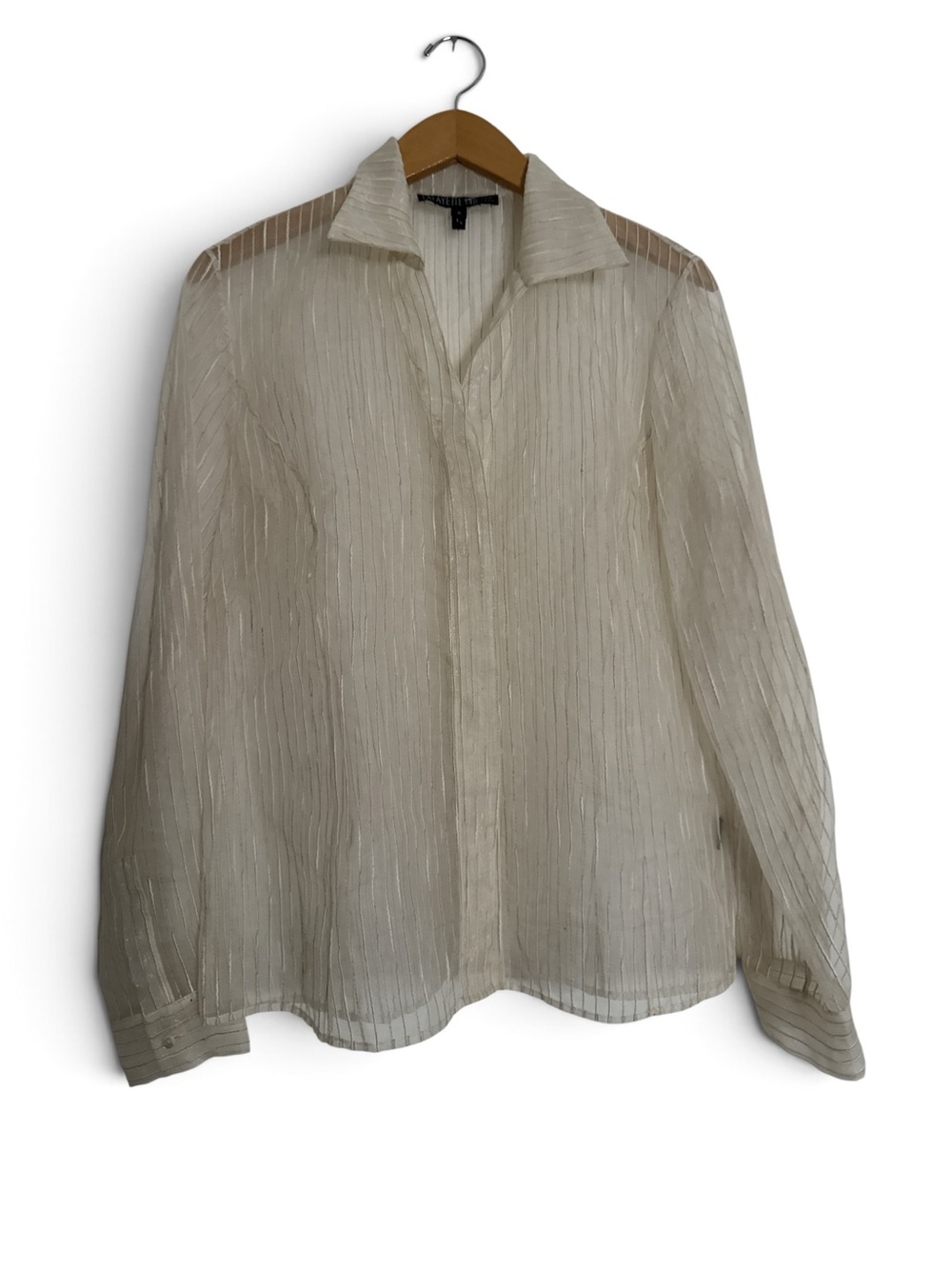 Lafayette 148 New York Sheer Cream Button-Up Shirt